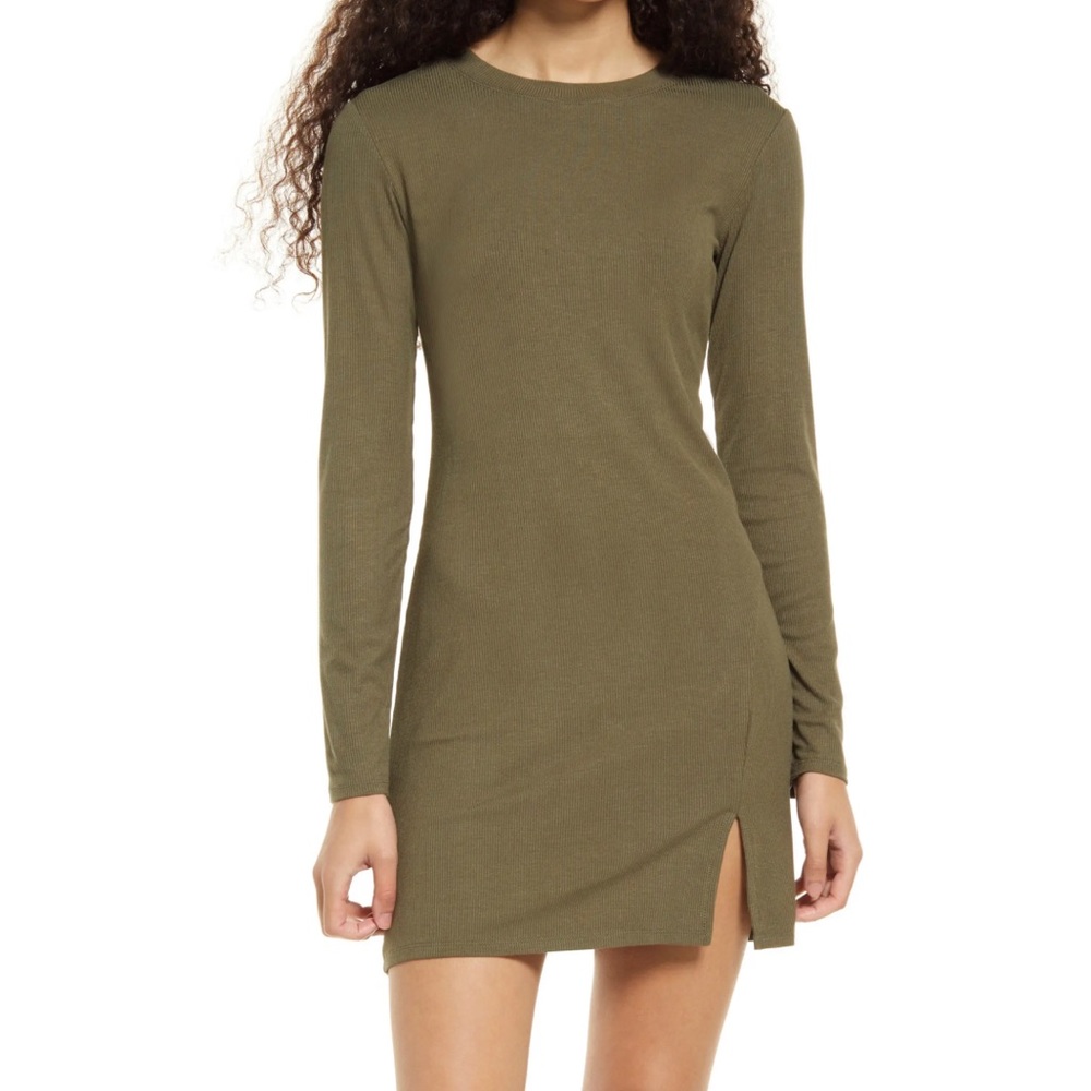 🎁🍃Long Sleeve Rib Dress with Fitted Slit🍃🎁 - Picture 1 of 12